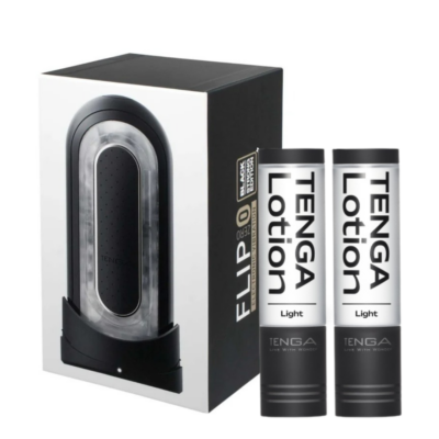 Tenga Flip 0 ( Black) Electronic + 2 Hole lotion (Black)