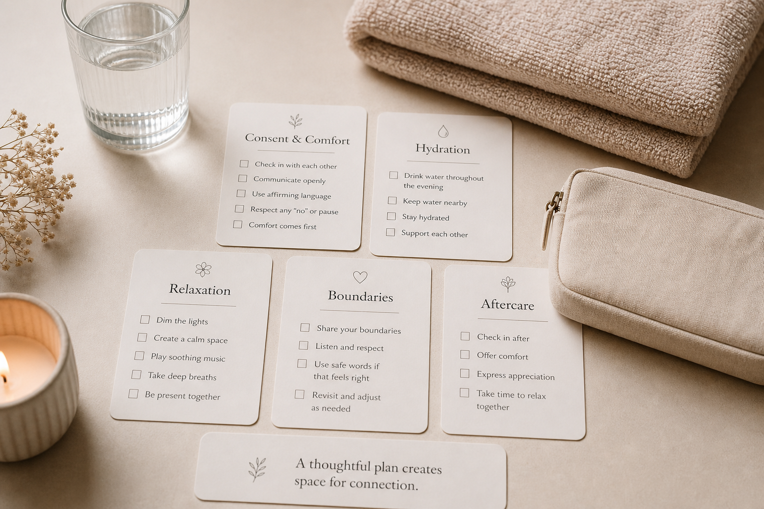Couples wellness evening checklist with comfort, consent, and privacy notes