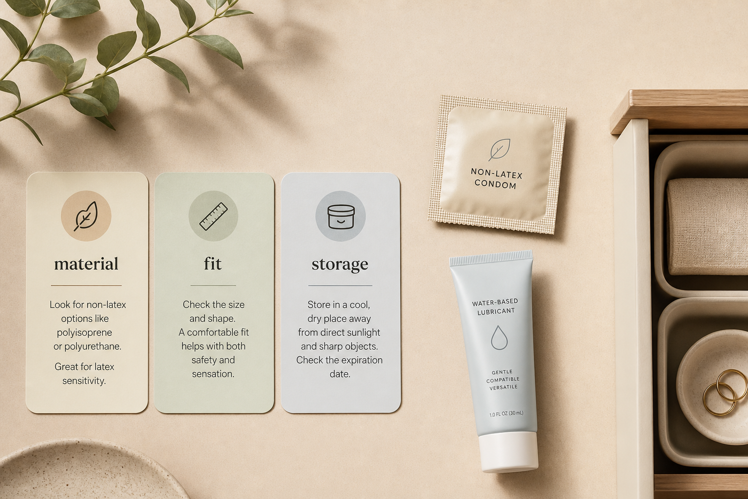 Minimal material fit and storage checklist for non-latex condoms and lubricant compatibility